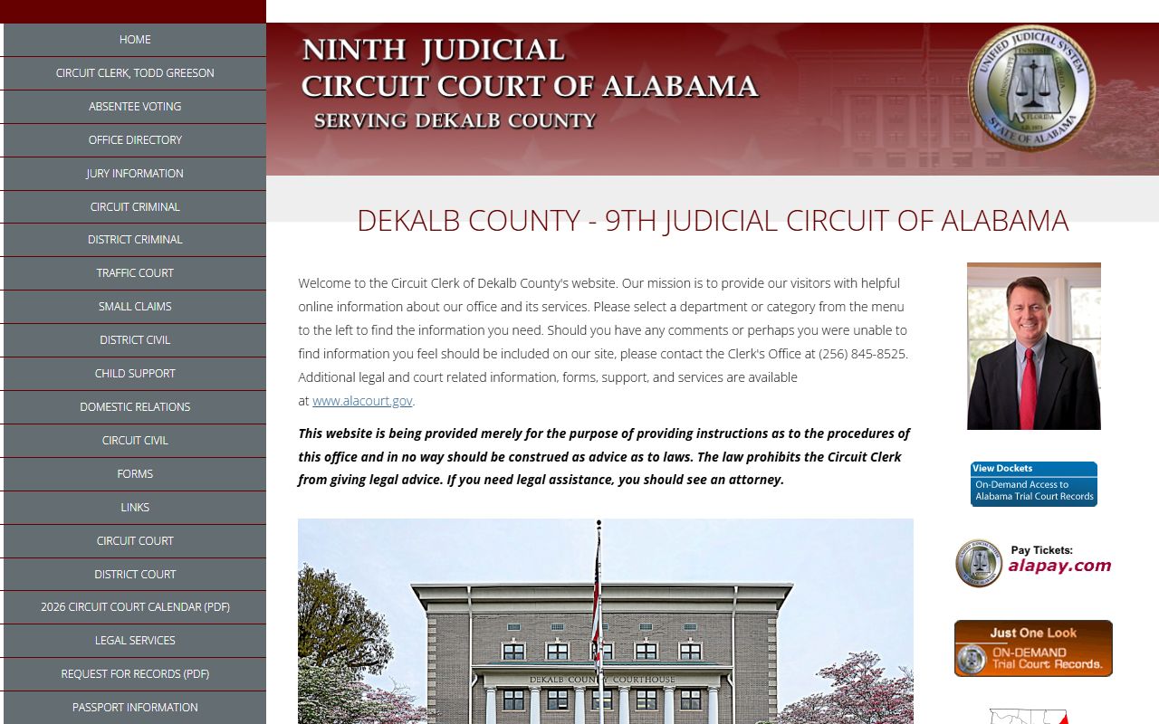 DeKalb County arrest records and court charges on the DeKalb County Circuit Clerk page